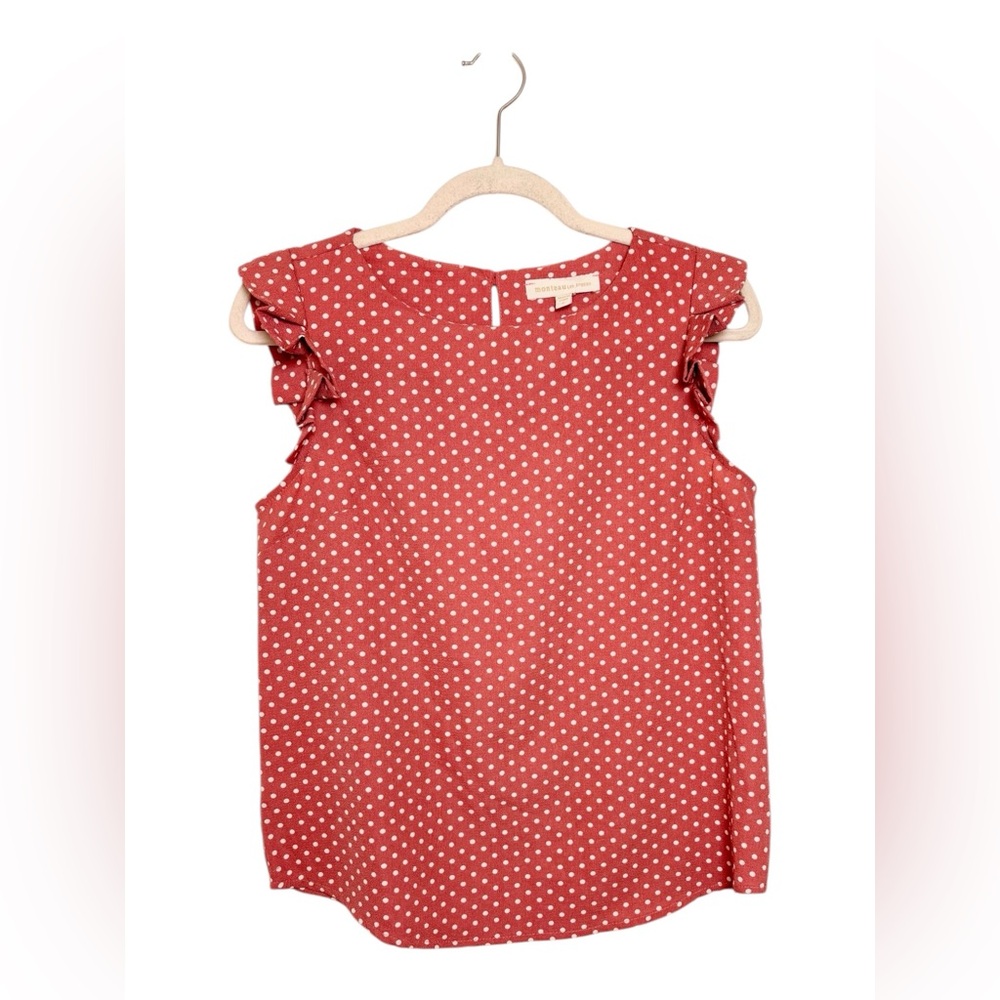 Monteau Mauve Pink Polka Dot Flutter Sleeve Blouse Coquette Feminine Small